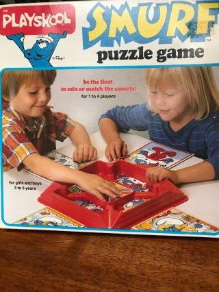 1982 Vintage Smurf Puzzle Play Board Game Color Matching 3 To 6 Years