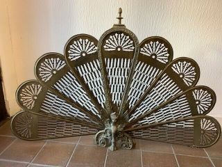 Vintage Brass Peacock Style Fan Fire Screen.