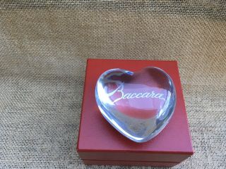 Vintage Signed Baccarat Crystal Clear Puffy Puff Glass Heart Paperweight W/ Box