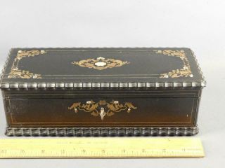 Antique Victorian Mother Of Pearl Brass Inlay Rosewood French Glove Box
