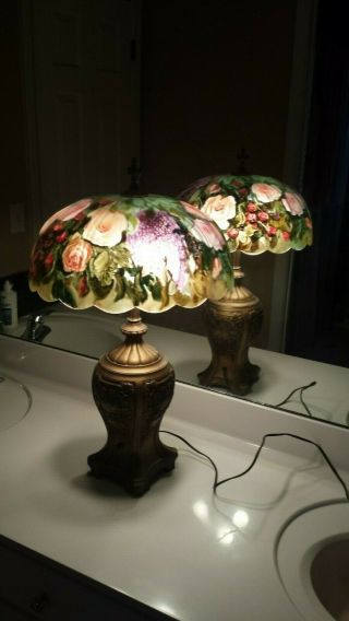 Artist Signed Reverse Painted Lamp - Art Nouveau - Art Deco - C.  Sweet