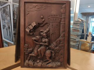 Rare Antique French Carved Wood Wall Panel Knight France Collectible