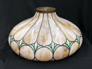 Large C.  1920’s Slumped Slag Glass Leaded Glass Electric Hanging Lamp Shade Nr Ex