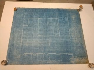 Reclaimed Vintage Cloth Blueprint Drawing,  Rca 1939 Addition To Plant,  Sprinkler