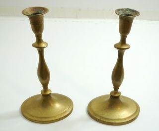 Antique 18th Century French ? Pair Solid Brass Candlesticks 10 " Tall Unmarked
