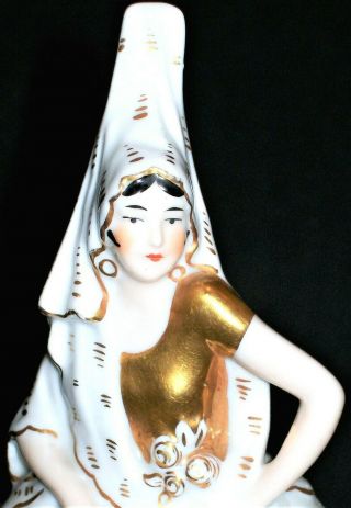 Antique German Art Deco Lady Spanish Flamenco Dancer Porcelain Box Figurine