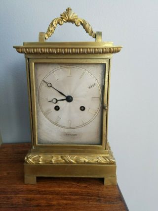 French Gilt Bronze Clock By Leroy Paris Ormolu Carriage Neoclassical Continental