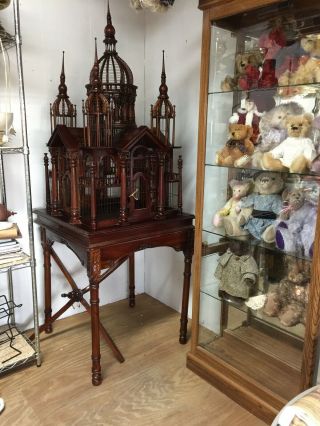 Antique Hand Carved Mahogany Wood Bird Cage 6’ Ft Tall Victorian Gothic Style