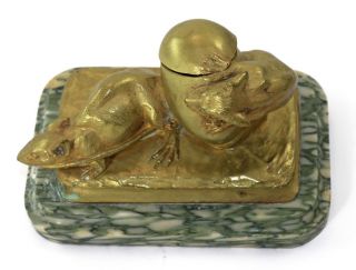 19th c.  bronze inkwell with two mice,  mounted on marble plinth [11242] 2