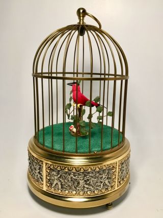 Vintage Automaton Singing Bird Cage Music Box And