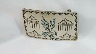 Hand - Crafted Leander Nezzie (signed " Ln ") Navajo Belt Buckle - Turquoise Inlay