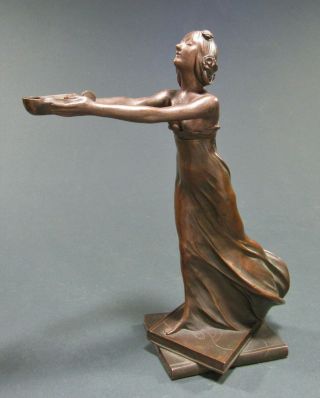 Antique Art Nouveau Semi Nude Woman Bronze Statue Incense Burner