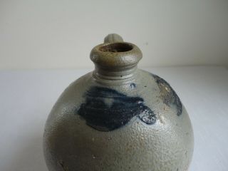 Wonderful Antique Small Ovoid Incised Rim Decorated Blue Stoneware Liquor Jug 3