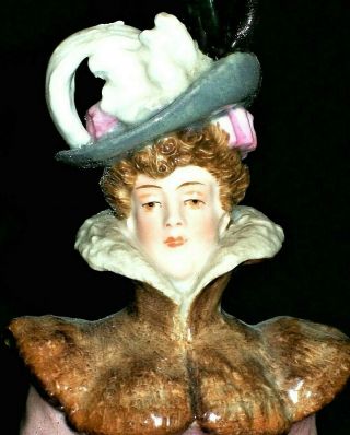 Antique German Dresden Victorian Lady Skater & Muff Porcelain Figurine