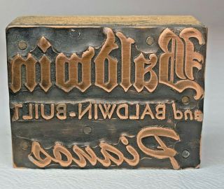 Baldwin Piano Logo Ad Antique Copper Letterpress Printer Wood Block