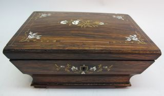 Finely Inlaid 19th C.  English Rare Wood Sewing Jewelry Box C.  1840 Antique