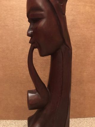 Vintage Hand Carved Wooden African Woman Breast Showing Smoking Pipe