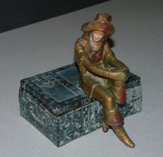 Bronze Art Deco Lady Woman Pirate Sitting On Treasure Chest Box