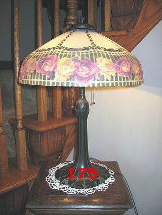 ANTIQUE PITTSBURGH REVERSE PAINTED LAMP - SIGNED 2