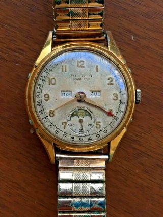 Buren Watch Co Triple Date Moonphase Vintage Watch Not