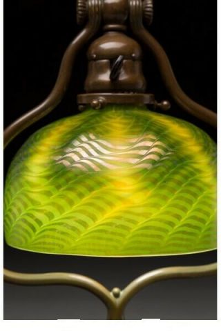 Tiffany Studio Bronze Harp Desk Lamp with Damascene Glass Shade 3