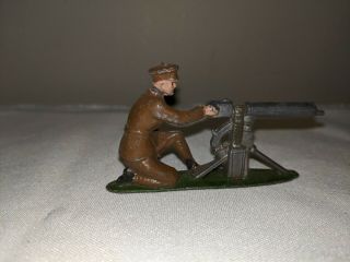 Vintage J Hill & Co Military Metal Toy Soldier With Machine Gun