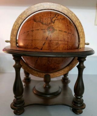 Vintage Wood Zodiac Astrology Desktop Globe Made In Italy Olde World Globe