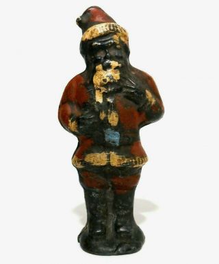 Rare Late 19th - Early 20th C Antique Cast Iron Santa Claus Doorstop,  W/orig Paint