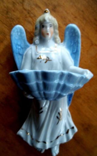Vntg German Holy Water Font Vessel 4 1/8 " Porcelain Angel Collector - Pre - Wwii