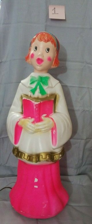 Vtg Christmas Empire Illuminated Choir Girl Lighted Blow Mold Rare Pink 30 " 1