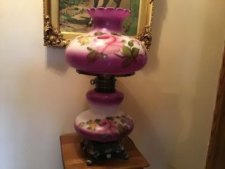 Incredible 25” Purple Hand Painted 3 Way Vintage Gwtw Table Lamp Huge