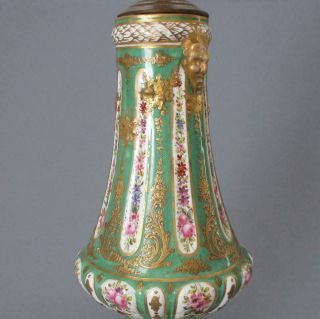 Antique HP French SEVRES Porcelain Lamp FLOWERS Ornate Gilt Enamel SWAGS,  FACES 3