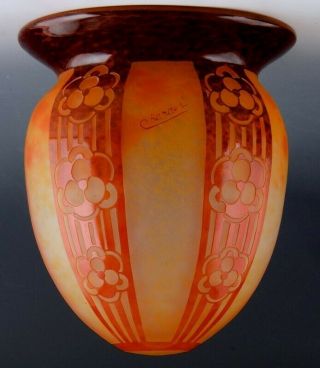 Exceptional Art Deco Charder Le Verre Francais Cameo Cut Art Glass Ceiling Lamp