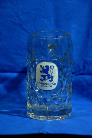 Vintage Lowenbrau German Large Glass Bubbled Beer Mug Stein Heavy Glass
