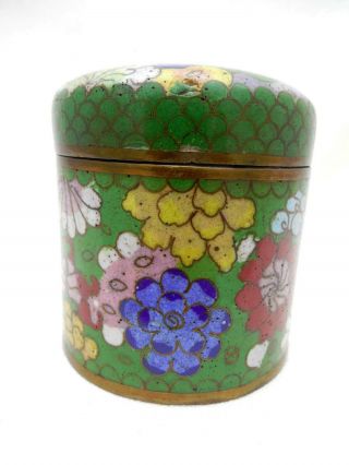 Tea Caddy Box W Lid Cloisonne Style Enamel On Brass China Dresser Jar,  Cache