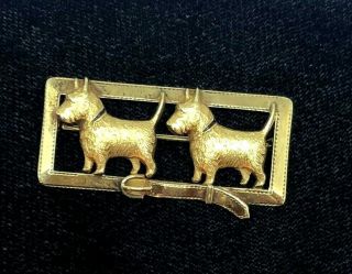 Vintage Signed 14k Solid Yellow Gold 2 Scotty Dogs Pin Brooch