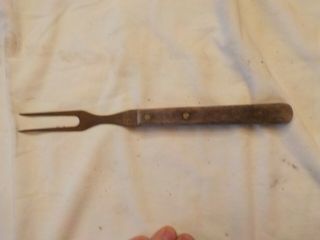 Vintage Antique Two Prong Carving Pot Fork Made In Usa Wood Handle