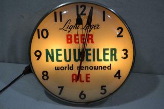 Vintage Neuweiler Light Lager Beer Advertising Pam Clock