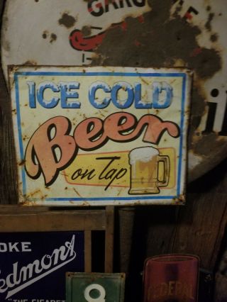 Vintage Old Beer On Tap Metal Sign Advertising General Store Gas Oil Bar Soda