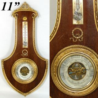 Antique French Empire Style 11 " Wall Barometer,  Wood & Dore Gilt Bronze Casement