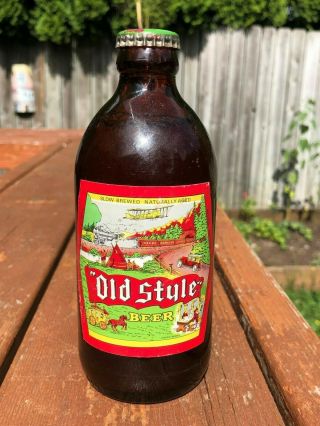Old Style Molson Beer Bottle Stubbie Brown Glass Vancouver Canada Great Graphics