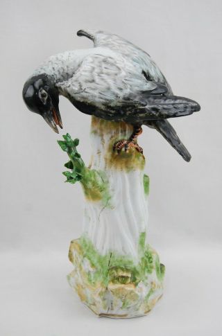 Antique Meissen Porcelain Bird Figurine On Stump 14 " H