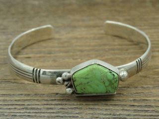 Vintage Navajo Annie Chapo Sterling Silver Lime Green Turquoise Cuff Bracelet