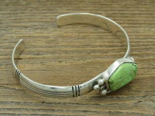 Vintage Navajo Annie Chapo Sterling Silver Lime Green Turquoise Cuff Bracelet 2