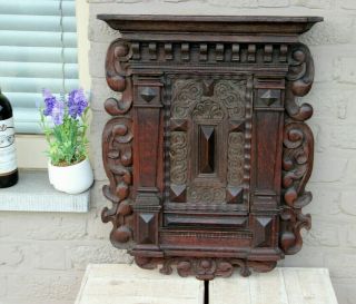 Antique Black Forest Oak Wood Carved Wall Key Cabinet 1900s