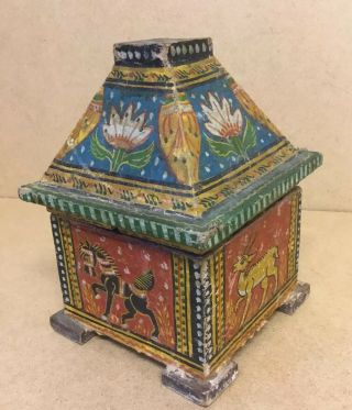 Old Antique Vintage Indian Hand Painted Folk Art Wedding Dowry Box Animals