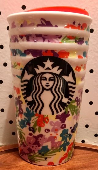 Starbucks Coffee Rare 2016 Ceramic Mermaid Floral Tumbler Travel Mug Limited