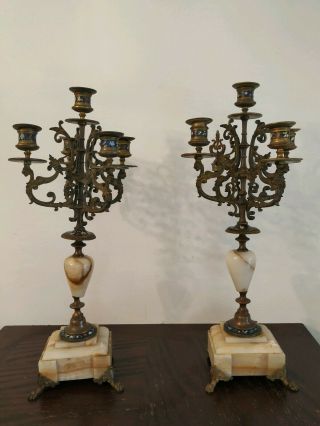 Antique Ornate Victorian Gothic Brass Bronze Candelabra Candlesticks 19 "