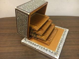 Antique Handmade Wood Cigarette Box Inlaid Mother Of Pearl (40 Cigarets)