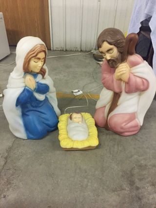 Vintage General Foam Blow Mold Nativity 3 Piece Set Mary Joseph Baby Jesus
